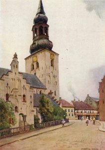 Danmark: Aalborg Domkirke, Nordjylland (farve litho) af Alfred Heaton Cooper