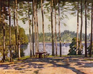 Danmark: Gribscoven, Kongens Pavillon Sø (farve litho) af Alfred Heaton Cooper