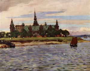 Denmark: Helsingor, Kronborg Castle (colour litho) af Alfred Heaton Cooper