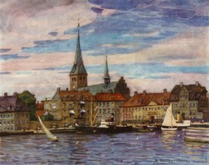 Danmark: Helsingør, Shakespeares "Helsingør" (farvemedlemmer) af Alfred Heaton Cooper