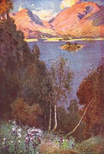 Lake District: Et glimt af Grasmere, aftensol (farvelitografi) af Alfred Heaton Cooper