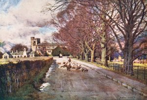 Lake District: Crosthwaite Church, Keswick (farvelitografi) af Alfred Heaton Cooper
