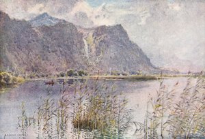 Lake District: Lodore og Derwentwater, en sommermorgen (farvelitografi) af Alfred Heaton Cooper