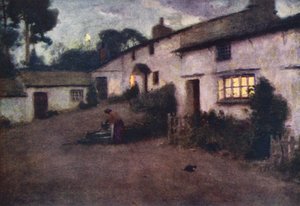 Lake District: Moonlight and Lamplight, Coniston (farvelitografi) af Alfred Heaton Cooper