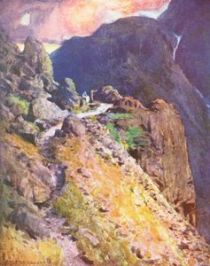 Lake District: Nærmer sig toppen af Styhead Pass, Wastdale (farvelitografi) af Alfred Heaton Cooper
