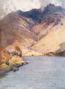 Lake District: Wastwater og Scawfell (farvelitografi) af Alfred Heaton Cooper