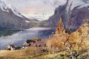 Urnaes Church, Lyster, Sogne Fjord af Alfred Heaton Cooper