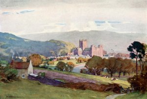 Wells, fra Milton Hill (farve litografi) af Alfred Heaton Cooper