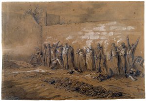 Commune de Paris: henrettelse af 147 krigere fra kommunen på væggen i Federes ved Pere Lachaise i Paris den 28/05/1871. Blæktegning af Alfred Henri Darjou (1832-1874) Paris, Musee Carnavalet