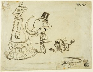 Karikatur af mand, kvinde og hund af Alfred Henry Forrester