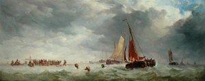 Scheveningen Beach (olie på panel) af Alfred Herbert