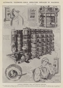 Automatiske telefonpiger: operatører erstattet af maskiner (litho) af Alfred Hugh Fisher