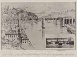 Den nye højniveaubro ved Newcastle-on-Tyne (den største siden Forth Bridge), som den vil se ud, når den er færdig