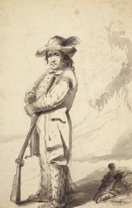 A Rocky Mountain Trapper, Bill Burrow, ca. 1837 (blyant, pen og blæk og vask på papir) af Alfred Jacob Miller