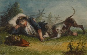 Tiggende dreng og hans hund af Alfred Jacob Miller