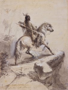 Crow Indian on Lookout, ca. 1837 (pen og blæk, vask og gouache på papir) af Alfred Jacob Miller