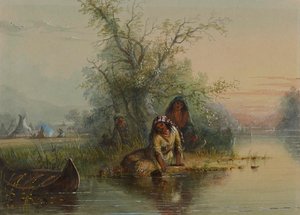 Indiansk lejr ved Eau Sucre-floden af Alfred Jacob Miller