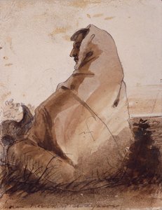 Indian Mourning over a Grave, markeret af et bøffelkranie, ca. 1837 (blyant, pen og blæk og vask på papir) af Alfred Jacob Miller