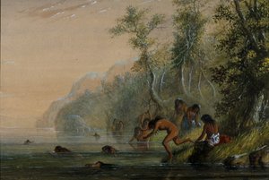 Indiankvinder: svømning af Alfred Jacob Miller