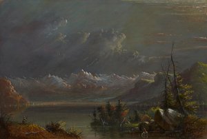 Sølandskab – Rocky Mountains af Alfred Jacob Miller