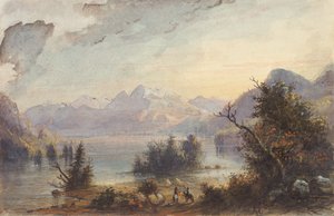 Lake Scene, Rocky Mountains, ca. 1837 (akvarel på papir) af Alfred Jacob Miller