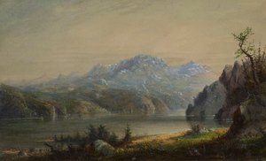 Sø- og bjerglandskab af Alfred Jacob Miller