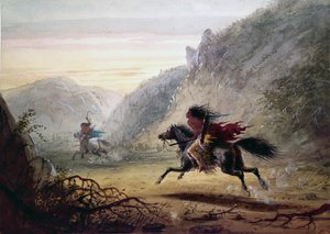 Snake-indianer jagter hestetyv ved navn »Crow« af Alfred Jacob Miller