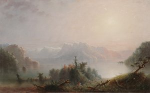 Søen, hendes ensomme barm udvider sig til himlen, ca. 1850 (olie på panel) af Alfred Jacob Miller