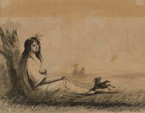 Liggende kvinder med hund i snor (fra Laurence Sterne, "En sentimental rejse", 1768) af Alfred Jacob Miller