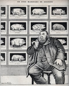 En stor svinehandler - tegneserie i "Le Cochon, souvenirs fra Normandiet" 1898 af Alfred Le Petit
