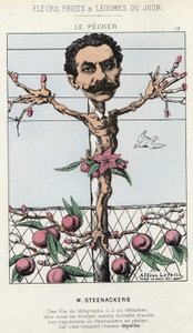 Le Pêcher: Tegnefilm om Steenackers - ill. fra 30/01/1871 i "Dagens blomster, frugter og grøntsager" af Alfred Le Petit