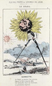 Le Soleil (solsikke): karikatur på Gambetta (1838 - 1882) - ill. fra 12/01/1871 i "Dagens blomster, frugter og grøntsager" af Alfred Le Petit
