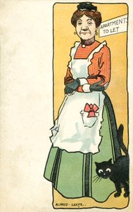 Værtinden og hendes kat (chromolitho)