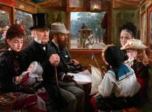 En omnibustur til Piccadilly Circus Mr Gladstone, der rejser med almindelige passagerer, 1885. af Alfred Morgan