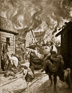 Canterbury Burned by the Danes, 851 AD, illustration fra 