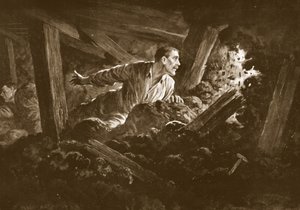 Sapper W. Hackett nægter at efterlade en kammerat, der lå alvorligt såret i et minegalleri af Alfred Pearse