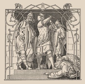 Nibelungen. Hvordan de smed de døde ud af hallen, 1840-1841. af Alfred Rethel