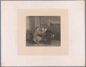 Interiør med tre rygende mænd ved et bord Les Bons Amis (titel på objekt) af Alfred Revel