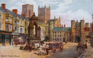 Market Place, Wells (farve litho) af Alfred Robert Quinton