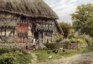 Old Cottage, Bignor, Sussex (farve litho) af Alfred Robert Quinton
