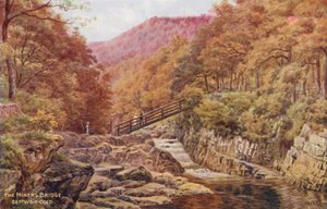 Minearbejdernes bro, Bettws-Y-Coed (farvelitografi) af Alfred Robert Quinton