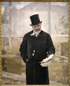 Portræt af Jean Charles Adolphe Alphand (1817-1891), samarbejdspartner for Baron Haussmann, tilsynsførende for offentlige arbejder, layout af grønne områder i Paris, direktør for værker af verdensudstillingen i 1889, Oliemaleri på lærred af Alfred Roll (18