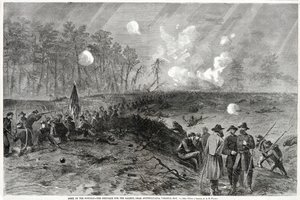 Army of the Potomac - Kampen om de fremtrædende, nær Spottsylvania, Virginia. 12. maj 1864 fra Harpers Weekly, pub. 1864 af Alfred Rudolph Waud