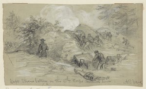 Capt. Stevens batteri på 6. Corps Skirmish -linje af Alfred Rudolph Waud