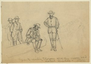 Grant skriver telegram om, at hæren havde krydset Rapidan af Alfred Rudolph Waud