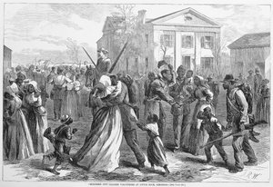 Mustered Out Colored frivillige i Little Rock, Arkansas, fra Harpers Weekly, pub. 1866 af Alfred Rudolph Waud