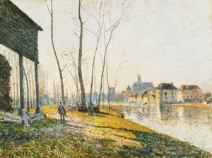 En februarmorgen i Moret-sur-Loing; Februar morgen i Moret-sur-Loing, 1881 af Alfred Sisley