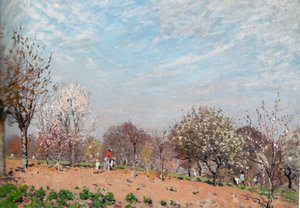 Æbletræer i blomst ved Louveciennes af Alfred Sisley
