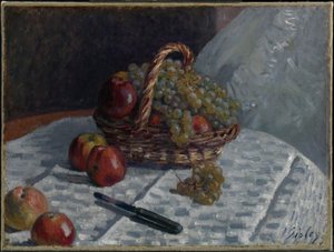 Æbler og druer i en kurv af Alfred Sisley