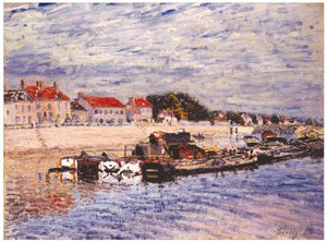 Pramme på Loing ved Saint-Mammès af Alfred Sisley